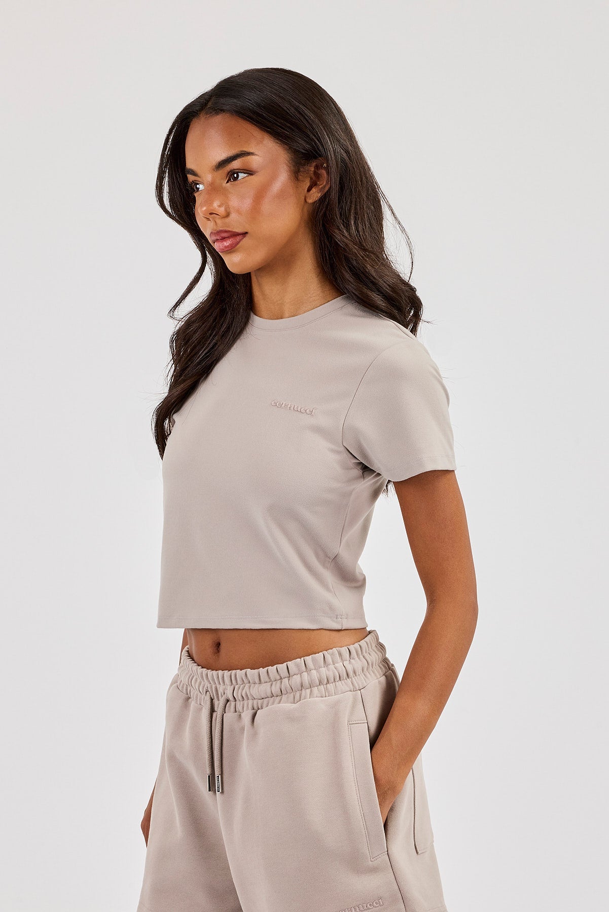 Embroidered Baby Tee - Stone